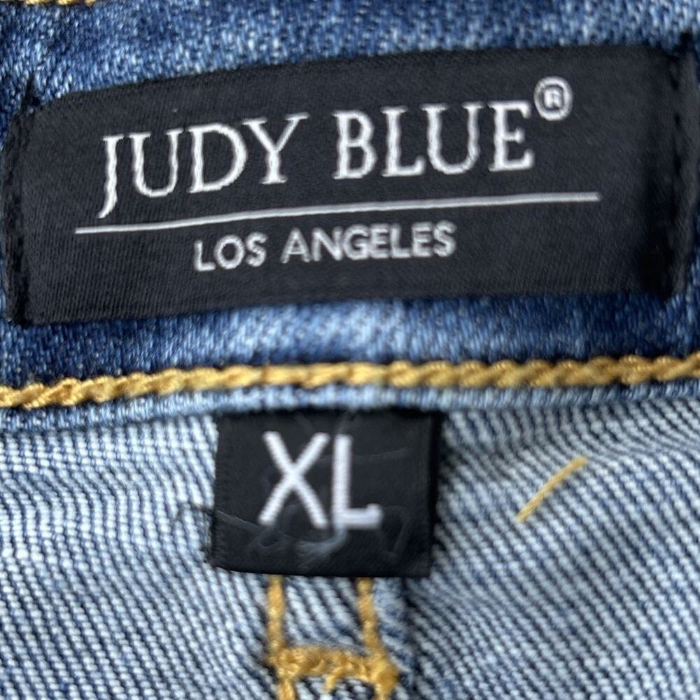 NEW Judy Blue Released Hem Shorts Women Size XL Blue Dark Wash Mid Rise Cut Offs - Picture 7 of 10